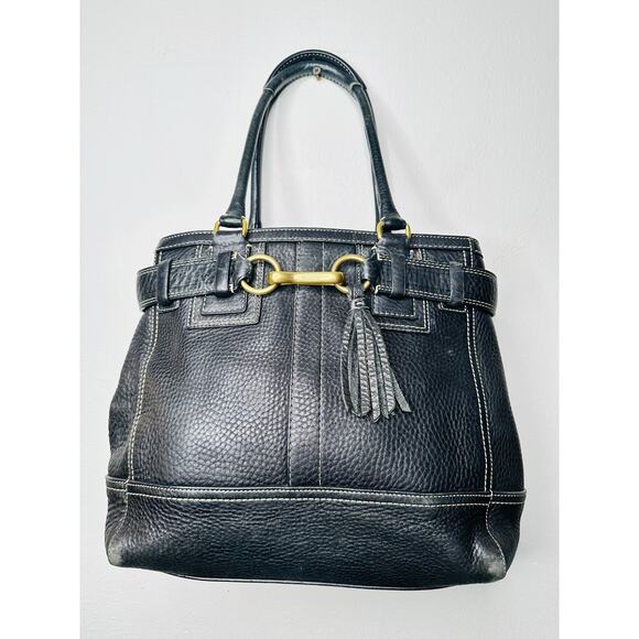 COACH Black Hampton Vintage Pebbled Leather Satchel Handbag Purse - Picture 1 of 14